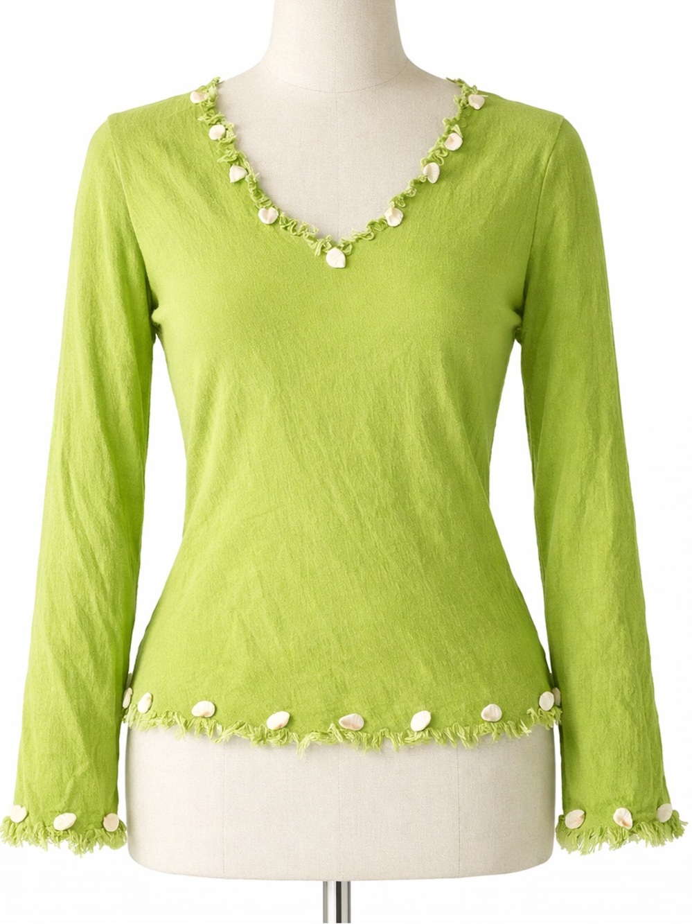 Vintage Y2K Valentino Jeans Cotton Shell trimmed top lime green boho beach S - Picture 2 of 7